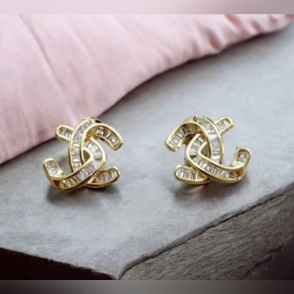 Womens Gold Plated CZ Earrings